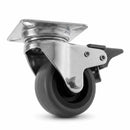 White Smoke 50mm Swivel with Braked Castor Wheel - Grey Rubber on Polypropylene & 4-Hole Top Plate - 60kg Load