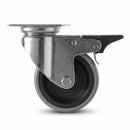 White Smoke 75mm Swivel with Braked Castor Wheel - Grey Rubber on Polypropylene & 4-Hole Top Plate - 70kg Load