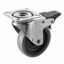 White Smoke 75mm Swivel with Braked Castor Wheel - Grey Rubber on Polypropylene & 4-Hole Top Plate - 70kg Load