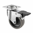 White Smoke 75mm Swivel with Braked Castor Wheel - Grey Rubber on Polypropylene & 4-Hole Top Plate - 70kg Load