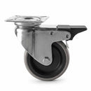 White Smoke 75mm Swivel with Braked Castor Wheel - Grey Rubber on Polypropylene & 4-Hole Top Plate - 70kg Load
