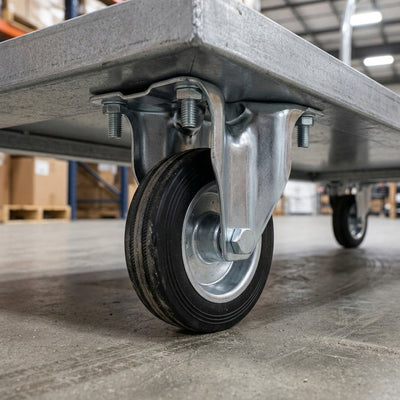 80mm Fixed Castor with Black Rubber Wheel and Metal Centre