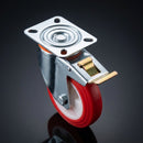 80mm Pressed Steel Castor with Directional Brake & Red Wheel