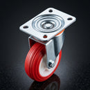 80mm Pressed Steel Swivel Castor – Red Polyamide Wheel