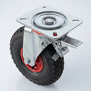 260mm Swivel Braked Pneumatic Castors Metal Centre