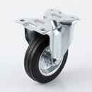 125mm Fixed Castor Black Rubber on Pressed Steel 90kg Load Capacity