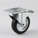 80mm Braked Castors with Black Rubber Wheel and Metal Centre