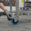 100mm Braked Swivel Bolt Hole Castor | Blue Elastic Rubber Tyre | 200kg Capacity