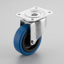 80mm Blue Non-Marking Rubber Swivel Castor - 150kg Load Capacity