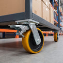 Braked Swivel Castor Yellow Polyurethane on Cast Iron Wheel 175 x 140mm Top Plate