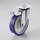 200mm Stainless Steel Braked Castor - Polyurethane Wheel