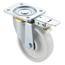 Swivel castor with directional lock, white nylon wheel and zinc plated top plate