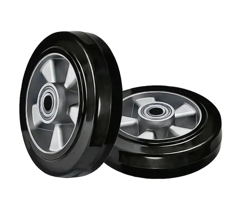 Black 200 & 160mm Elastic Rubber Tyre (Heavy Duty) / Aluminium Center Ball Bearing Wheel