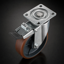 150mm Braked Castor - Polyurethane on Cast Iron, 50mm Tread