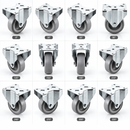 Fixed castor with grey TPR wheel shown from twelve angles, 360 degree view
