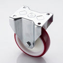 Fixed castor with red polyurethane wheel and zinc bracket