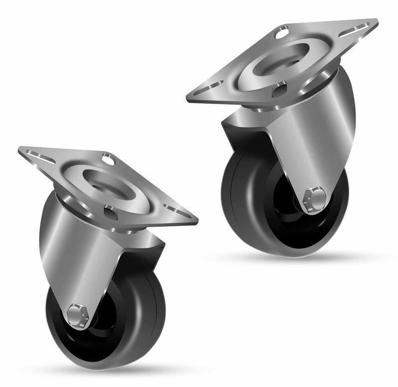 50mm Light Duty Swivel Castors, Grey Rubber Wheels, 60kg Load Capacity, 72mm Height, M6 Bolt Plate, Ideal for Furniture, Shop Displays, & Equipment