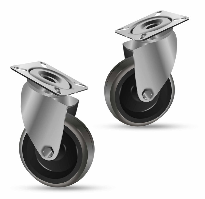 75mm Light Duty Swivel Castors with Grey Rubber Wheels, 70kg Load Capacity, 4x M6 Bolt Plate Fitting, Ideal for Furniture, Equipment & Display Use