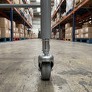 25.4mm round spring fitting adaptor fitted in a round tube leg of a mobile step stool with a bolt hole castor, warehouse