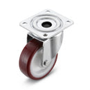 Swivel castor with red polyurethane wheel, white nylon centre and zinc top plate