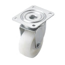 Swivel castor with white nylon wheel, roller bearing and top plate
