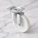 Swivel castor with white nylon wheel and top plate with hex socket centre