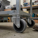 Slate Gray Pressed Steel Swivel Castors With Grey Rubber on Black Polypropylene Wheel - 50mm to 100mm
