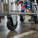 Dark Olive Green 80mm Pressed Steel Fixed Castor with Black Rubber on Polypropylene Wheel - 60kg Load Capacity