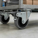 Gray Pressed Steel Braked Swivel Castors With Grey Rubber on Black Polypropylene Wheel - 50mm to 100mm