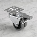 75mm Twin Wheel Braked Swivel Castor Grey Rubber Black Polypropylene Wheel Top Plate 90kg Load Capacity