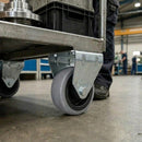 Black Pressed Steel Fixed Castors With Grey Rubber on Black Polypropylene Wheel - 50mm to 100mm