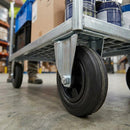 Slate Gray Pressed Steel Fixed Castors with Black Rubber on Polypropylene Wheel - 80mm to 150mm