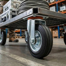 Black 200mm Pressed Steel Swivel Castor Wheel - Black Rubber & 4-Hole Plate - 180kg Load Capacity
