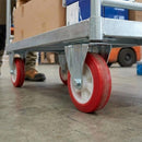 Slate Gray 80mm Pressed Steel Fixed Castor Wheel - Red Polyurethane on White Nylon - 90kg Load Capacity