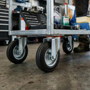 Black 100mm Pressed Steel Swivel Castor Wheel - Black Rubber & 4-Hole Plate - 75kg Load Capacity