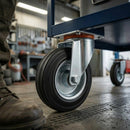 Black 80mm Pressed Steel Swivel Castor Wheel - Black Rubber & 4-Hole Plate - 60kg Load Capacity